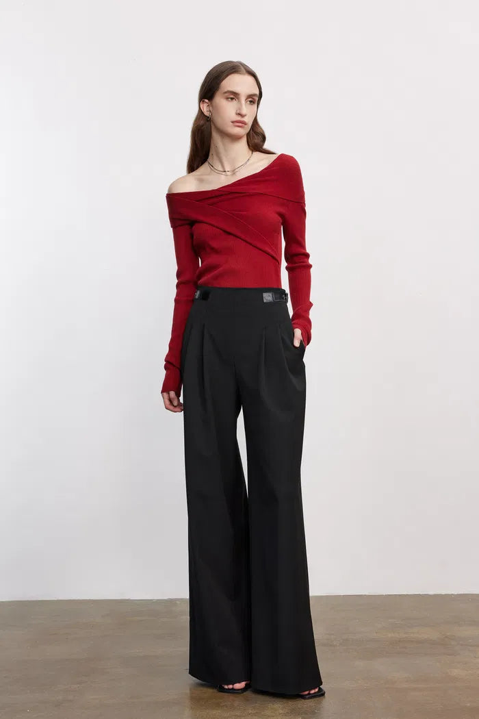 Venus Asymmetry Collar Sweater in Wool-Silk Blend