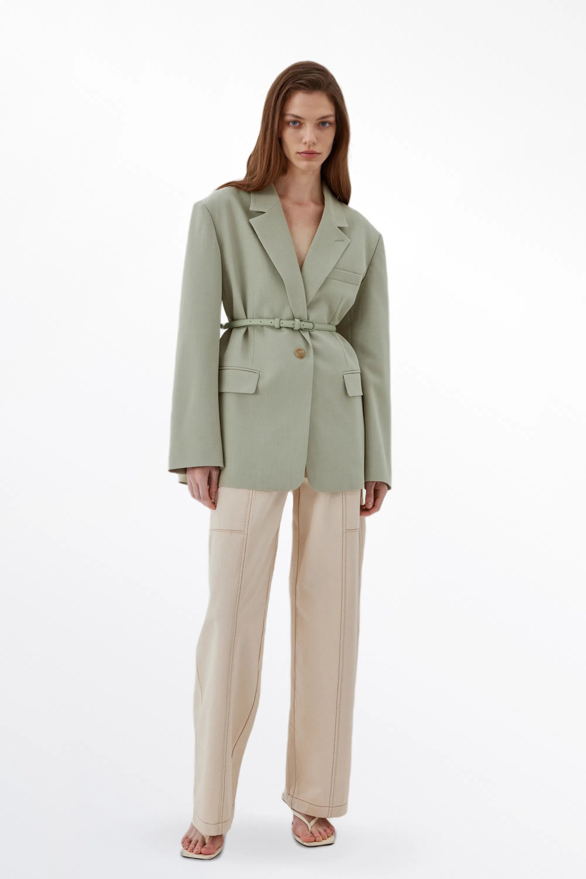 Creamy Green Detachable Belt Blazer