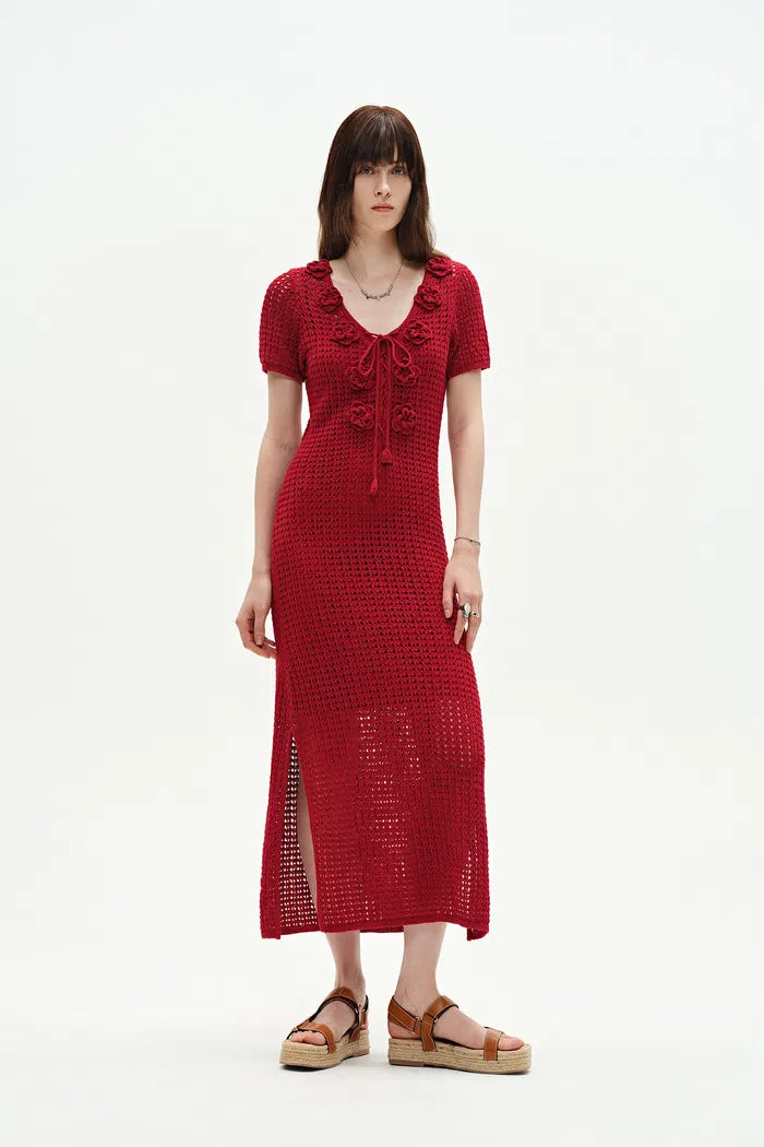 Golf Floral Crocheted Knit Dress in Hemp Cotton Knit