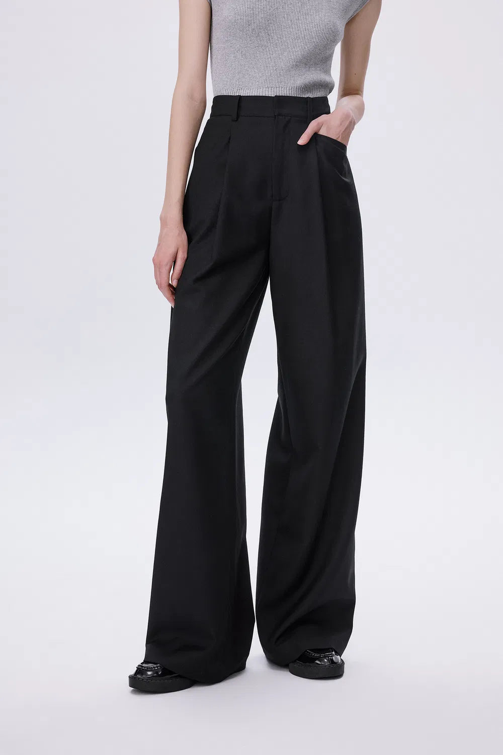 Ezra Wide Leg Trousers in Wool Twill