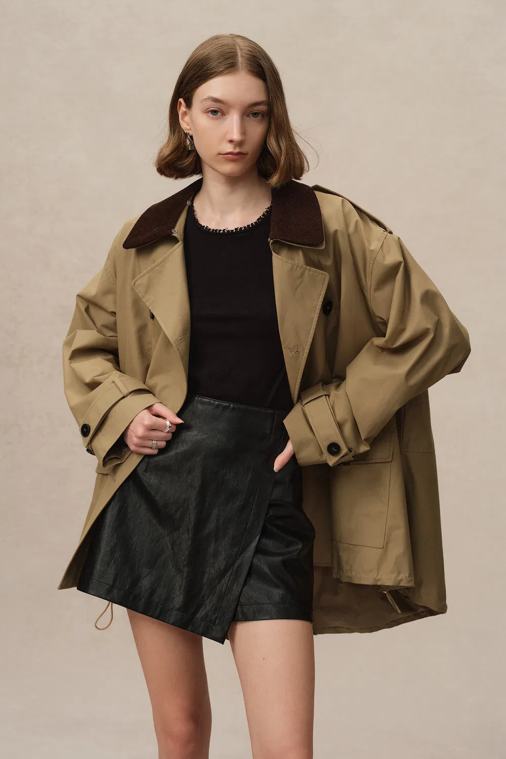 Cassian Short Trench Coat in Cotton Blend