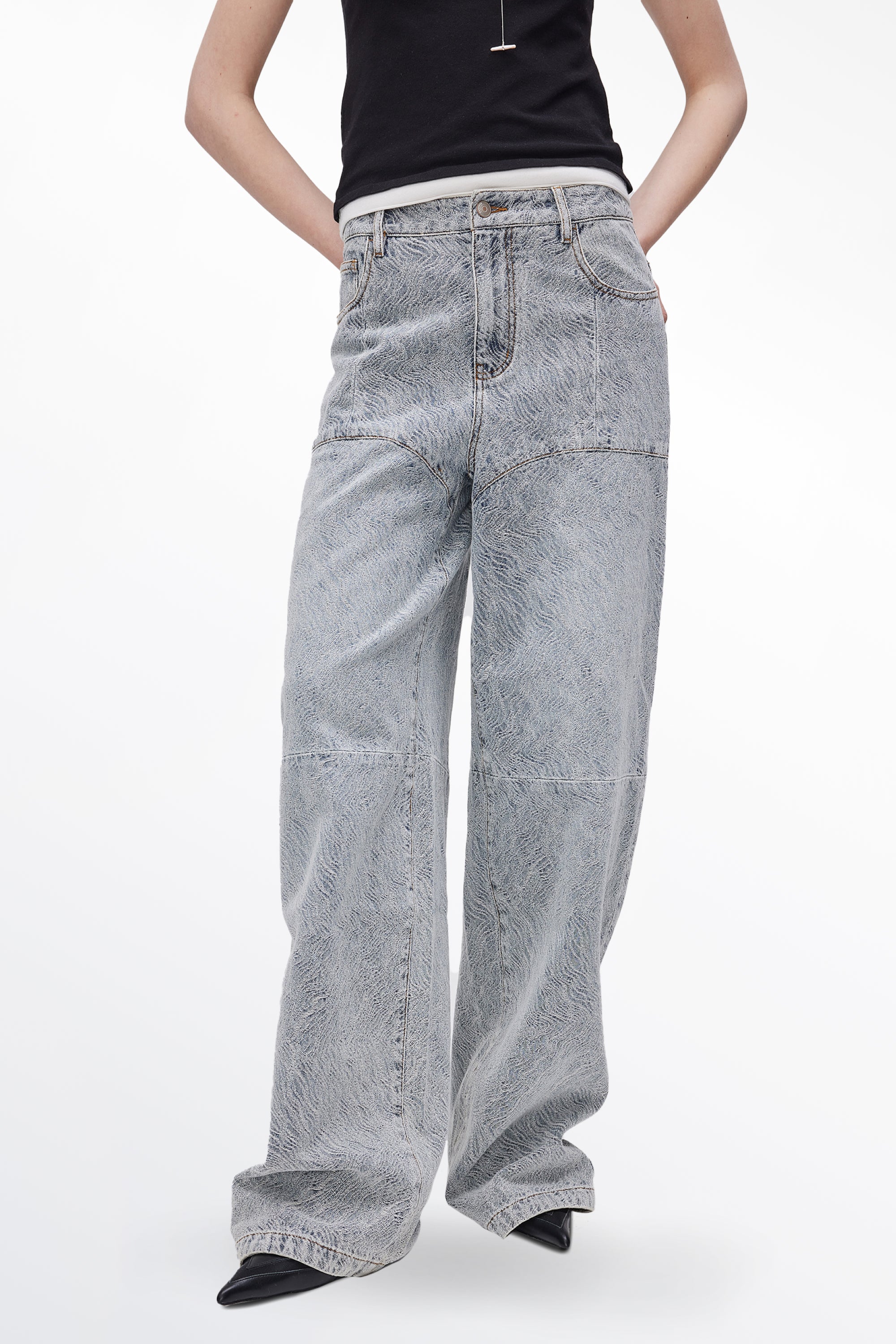 Eliana Textured Patchwork Jeans in Cotton Denim