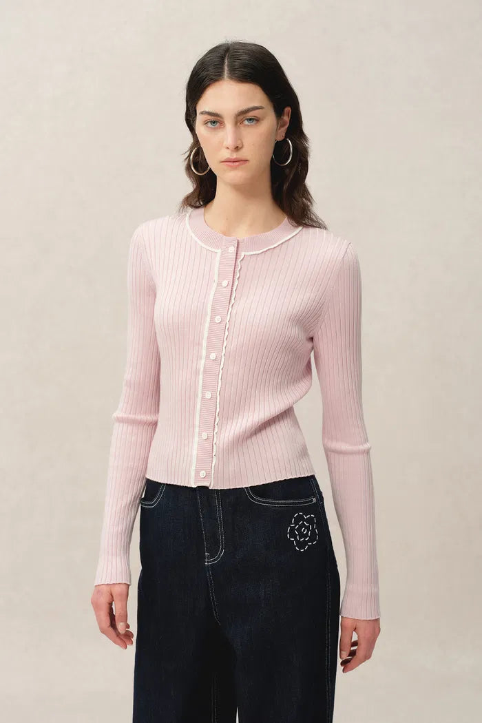 Niki Pink Cardigan in Lyocell Blend Knit