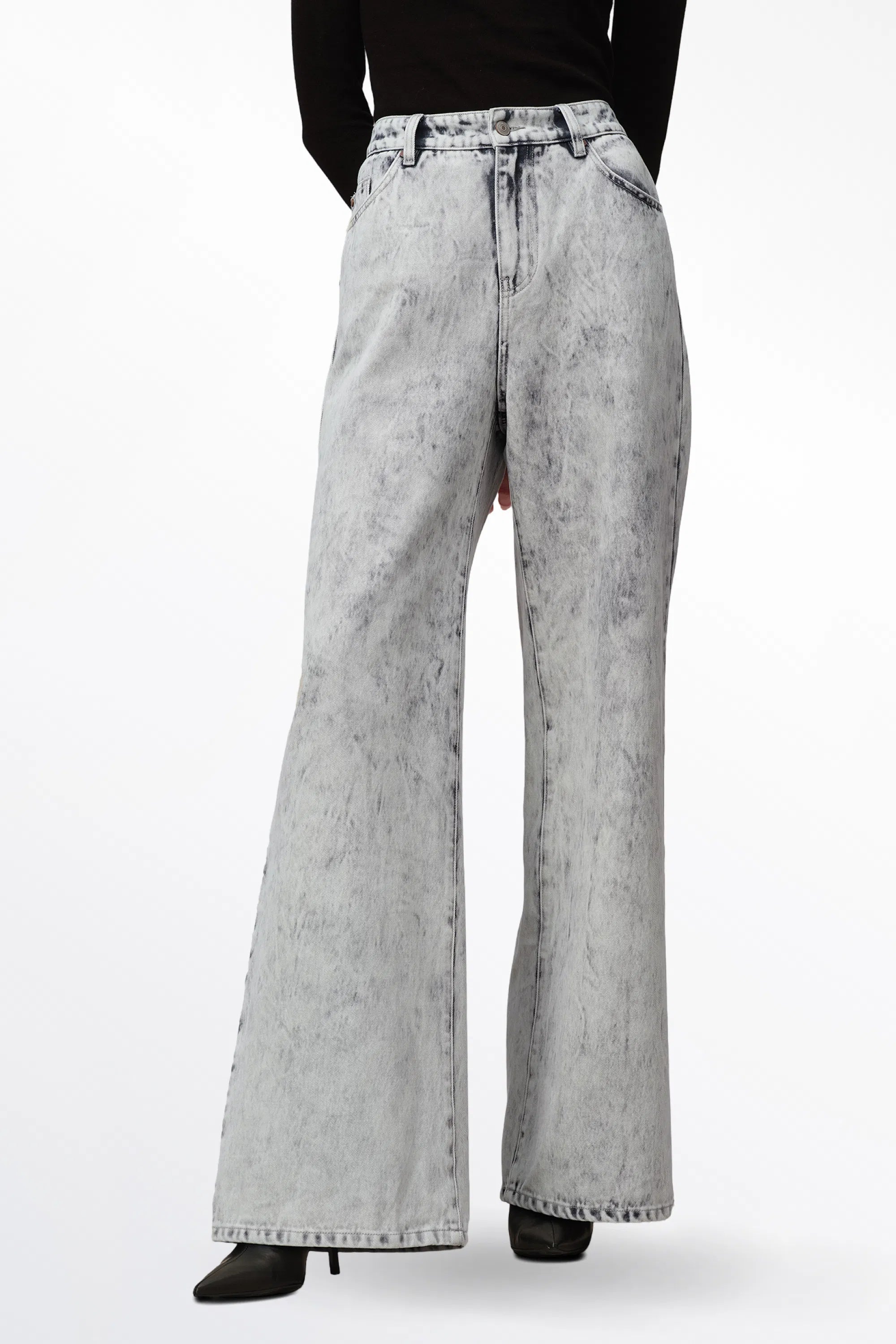 Fiona Wide Leg Jeans in Washed Cotton Denim