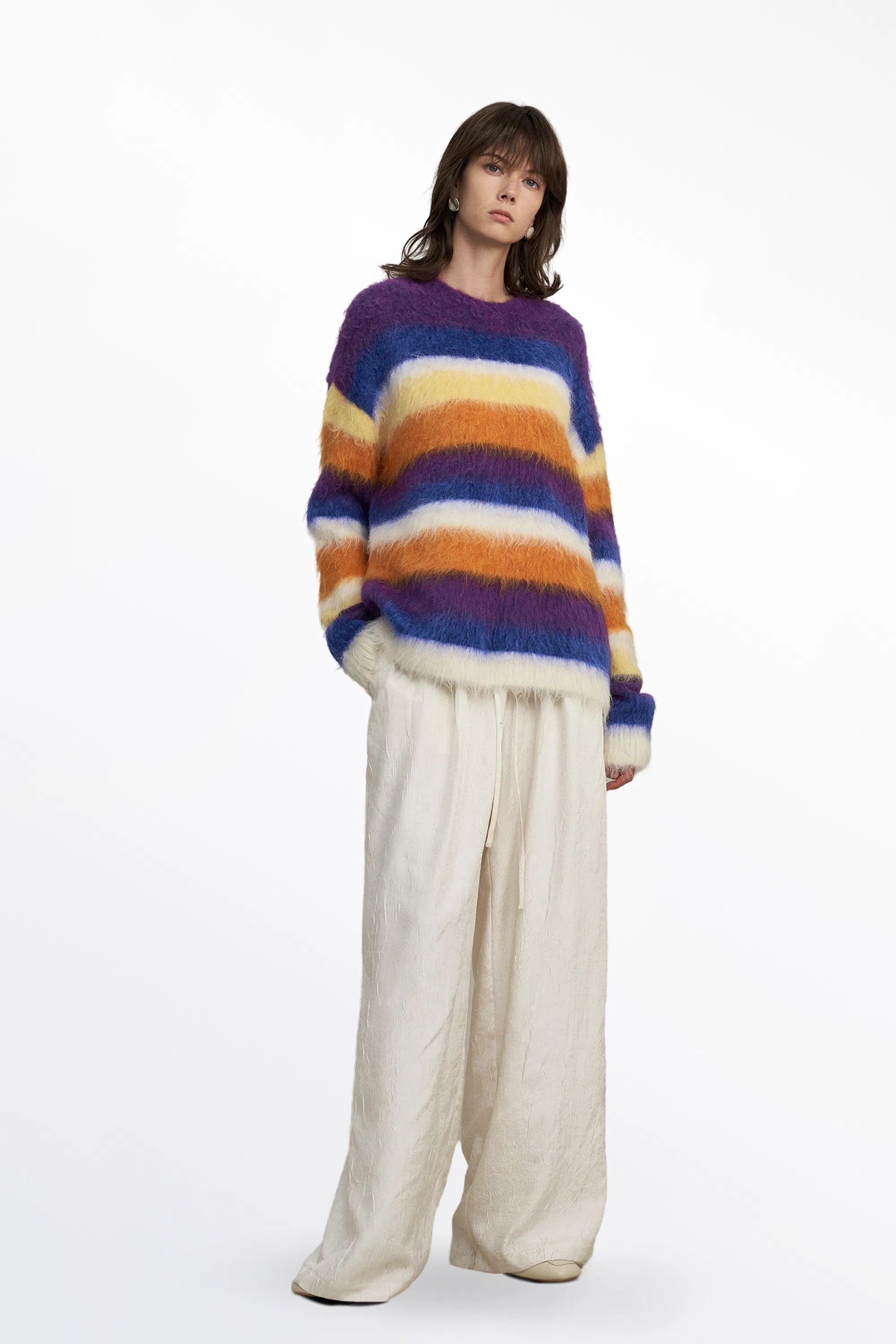 Marie Striped Knit Sweater in Alpaca Mohair Blend Knit