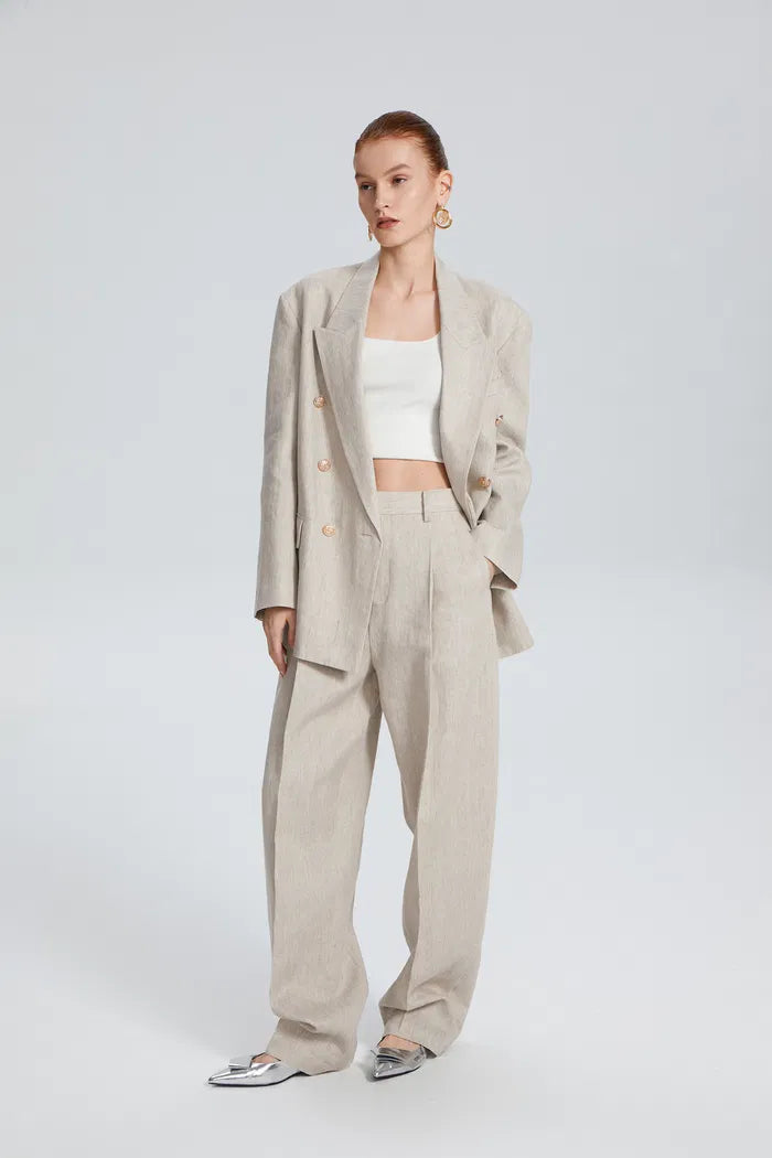 Giselle Pleated Suit Pants in Linen Cotton Blend