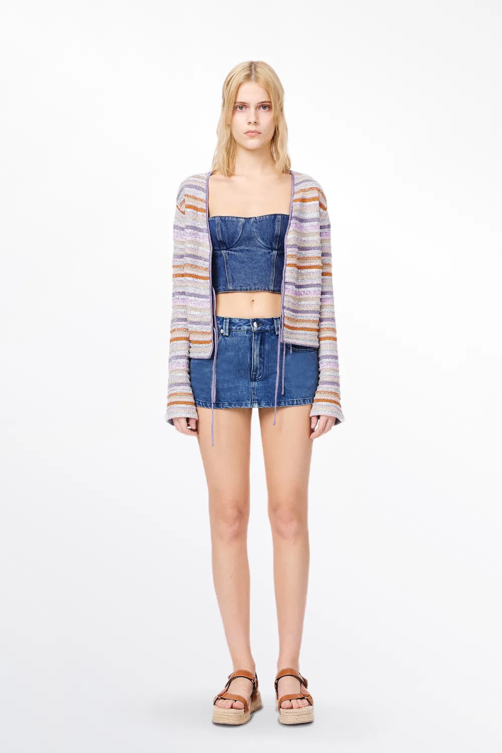 Olivia Striped Tie-Front Knit Cardigan