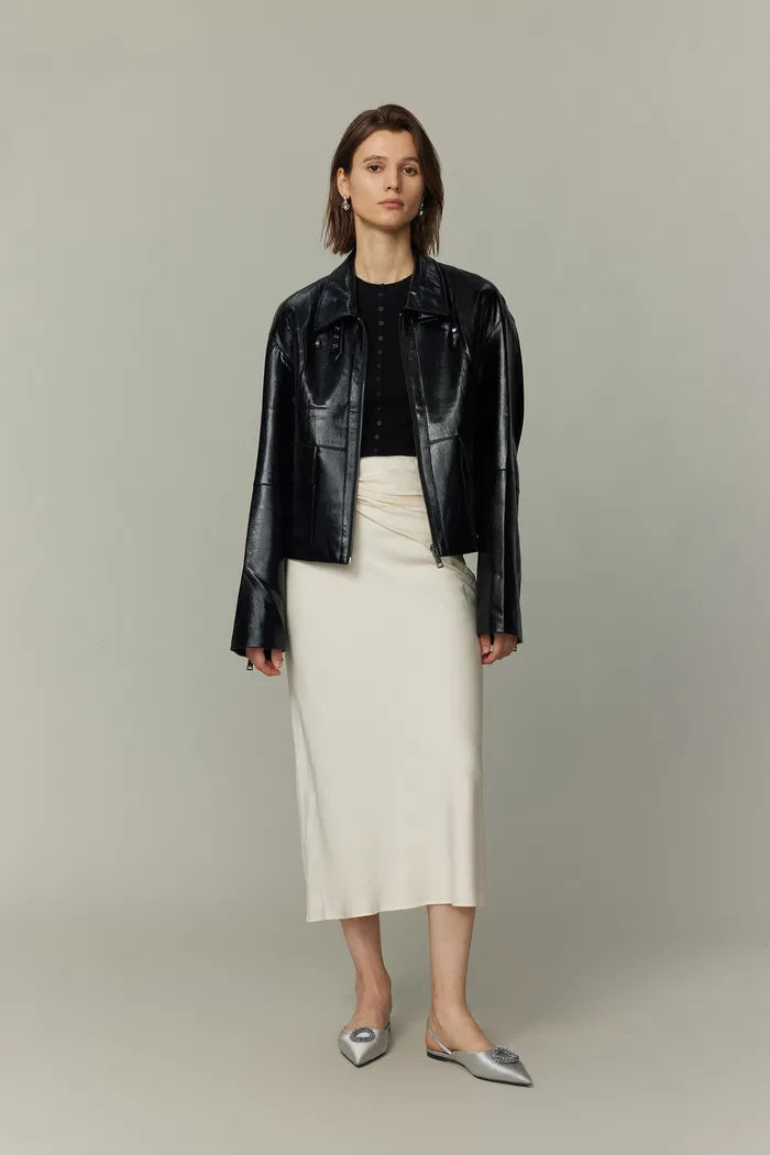 Rita Zip-Up Jacket in Faux Lambskin Leather