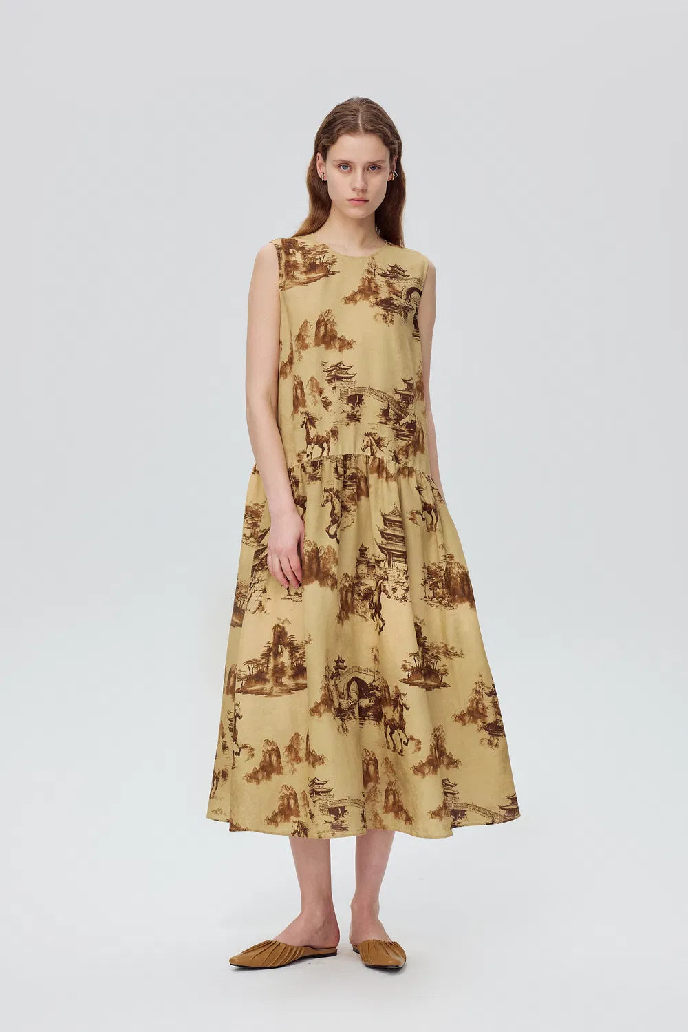 Tansy Oriental Print Dress in Viscose Blend