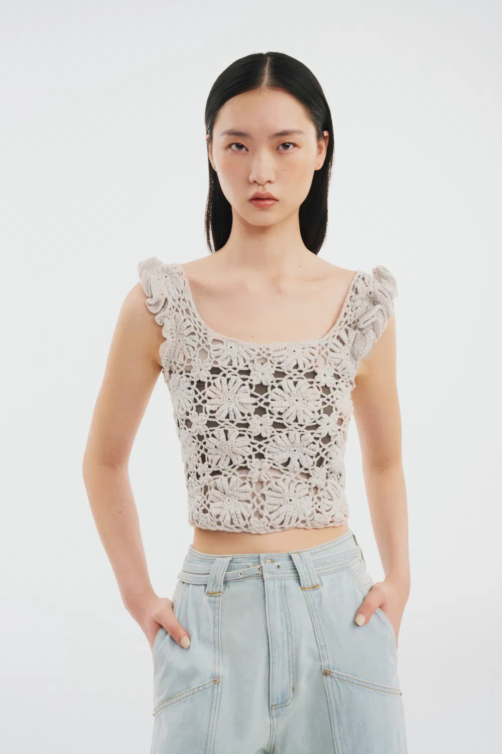 Mia Handcrafted Crochet Floral Top in Cotton