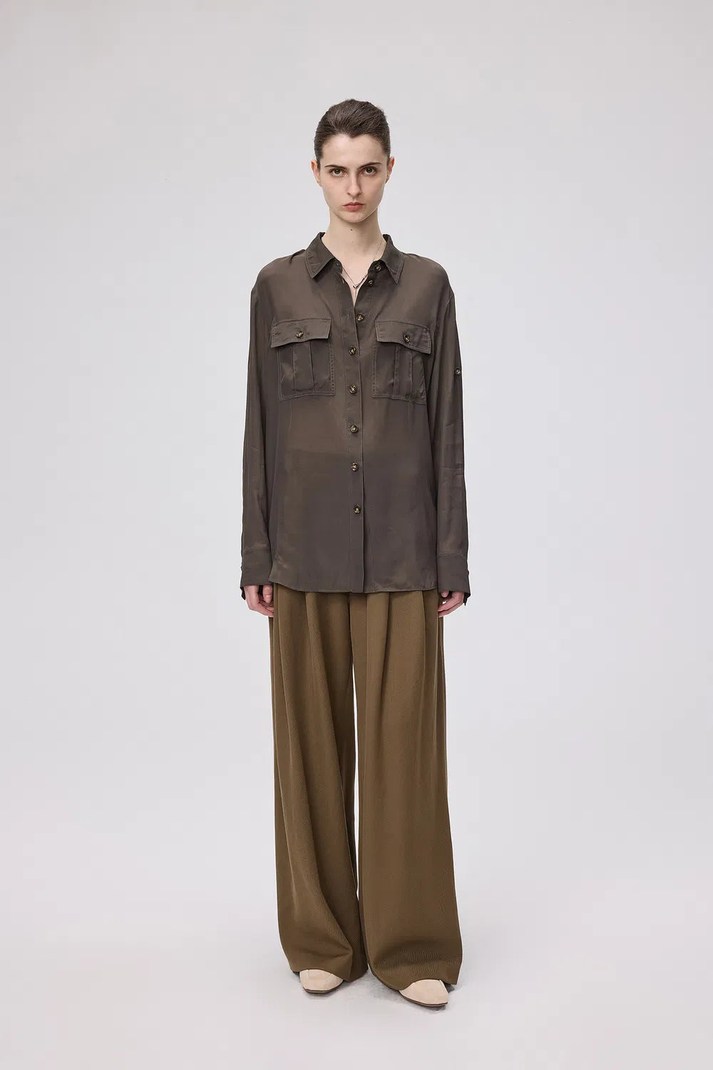 Jacinda Utility Shirt in Silk Crepe de Chine