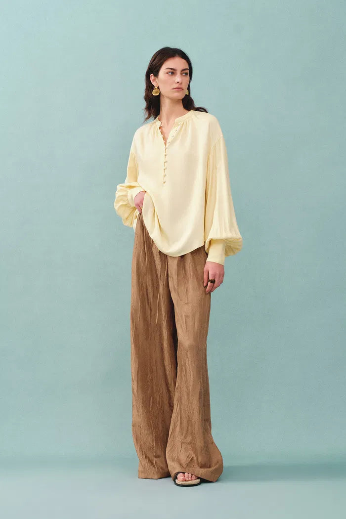 Louise Textured Loose Boho Pants in Wrinkled Satin