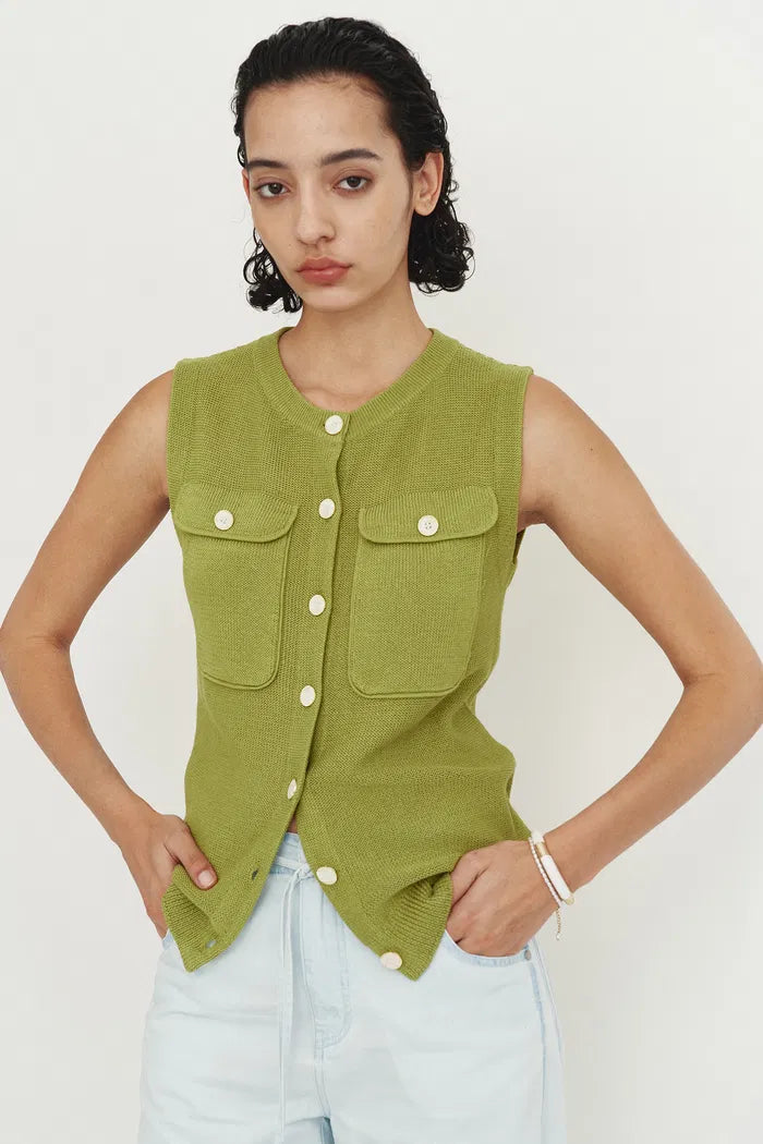 Winnie Sleeveless Knit Vest Top in Linen Blend