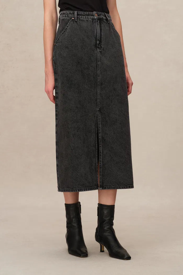 Raquel Front Slit Denim Maxi Skirt in Cotton Denim