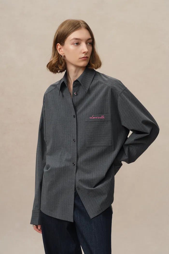 Lovea Hand Stitched Striped Long Sleeve Shirt in Japanese Brushed Fabric