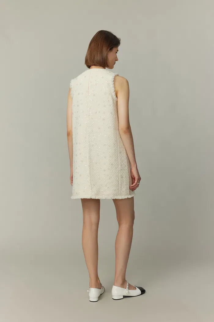 Arum Beaded Dress in Sequined Wool Tweed