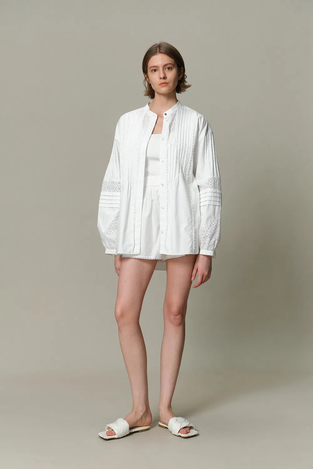 Jeanne Sheer Lace Blouse in Cotton Poplin