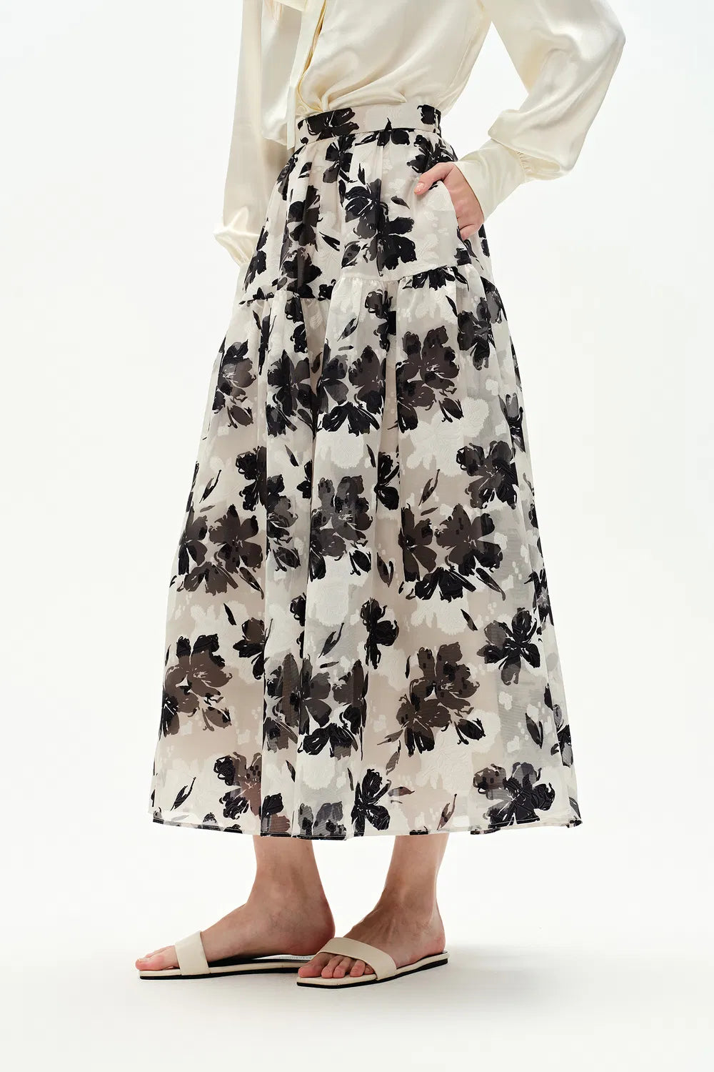 Rhea Jacquard Extended Print Skirt in Heavy Jacquard Mesh