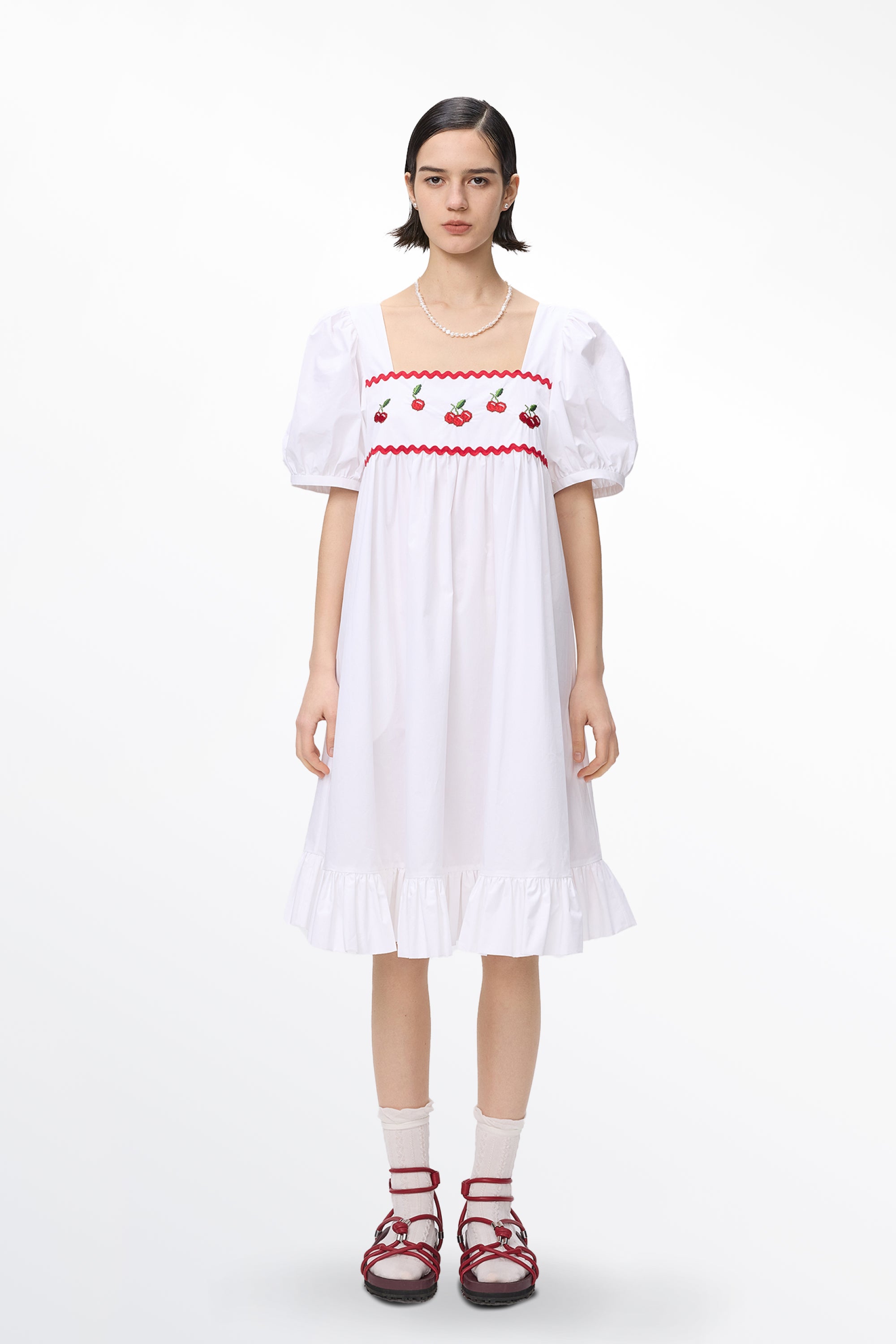 Nina Cherry Embroidery Dress in Cotton