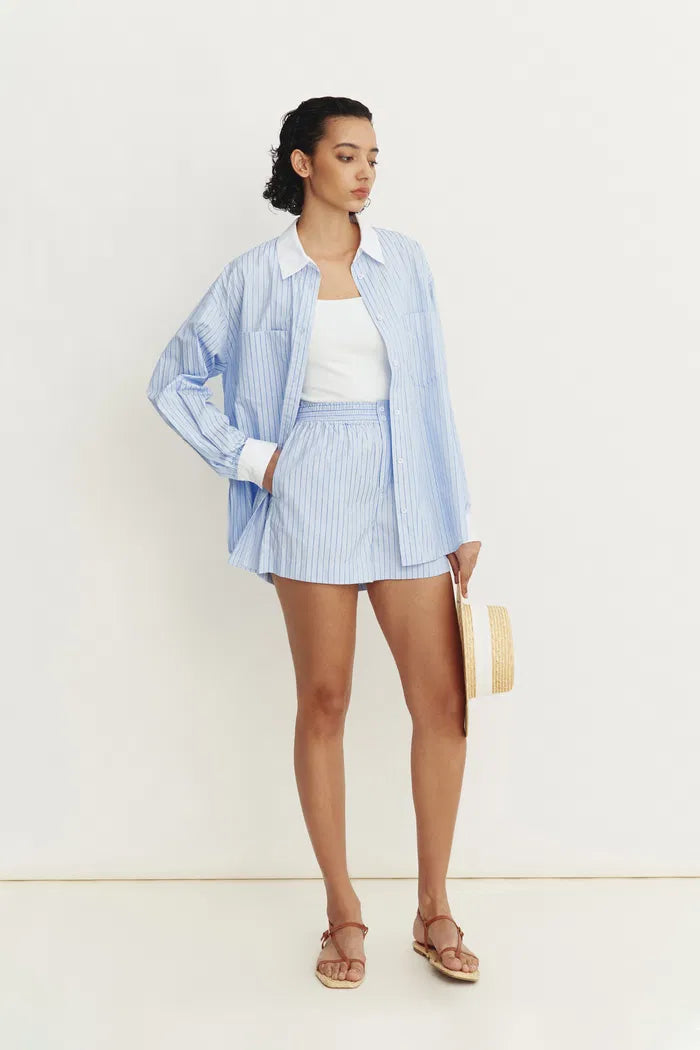 Giada Striped Blouse and Shorts Set in Cotton Blend