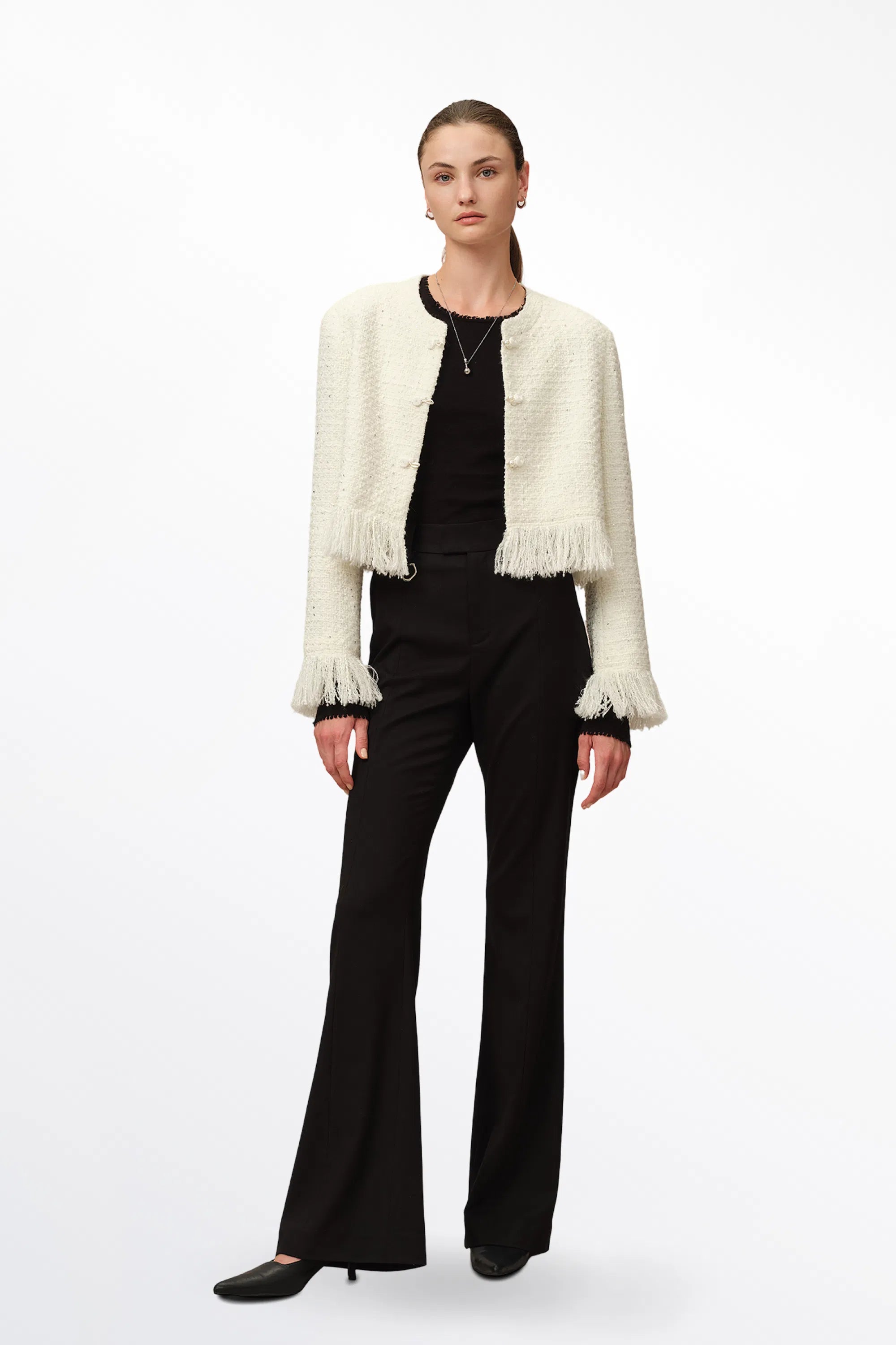 Violette Handcrafted Fringe Tweed Jacket in Wool-Lurex