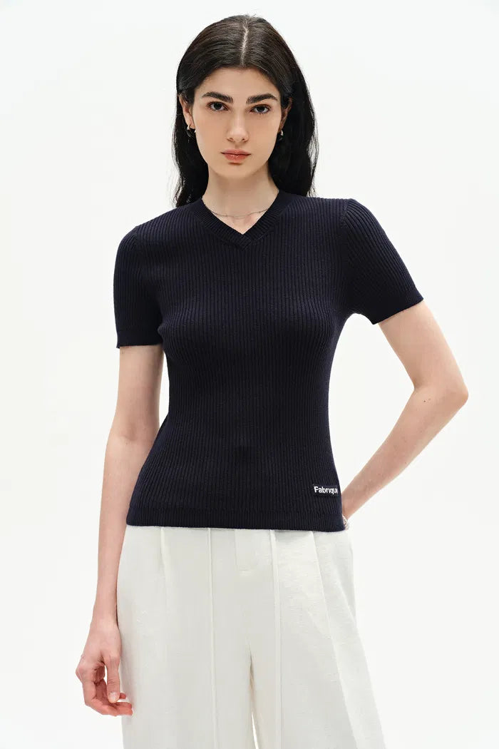 Alexa V Neck Short Sleeve Sweater in Rare Alxa Cashmere Blend