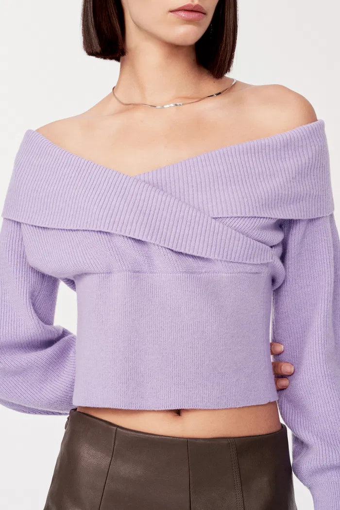 Plum Off-Shoulder Sweater in Wool Blend