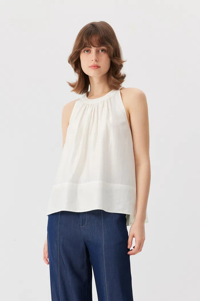 Leah White Sleeveless Top in Tencel Blend