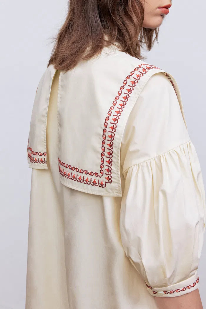 Smock Embroidered Dress in Cotton