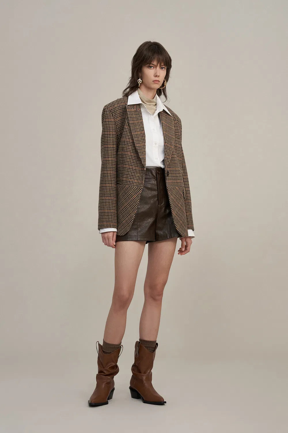 Meare Plaid Blazer in Merino Wool Blend Houndstooth