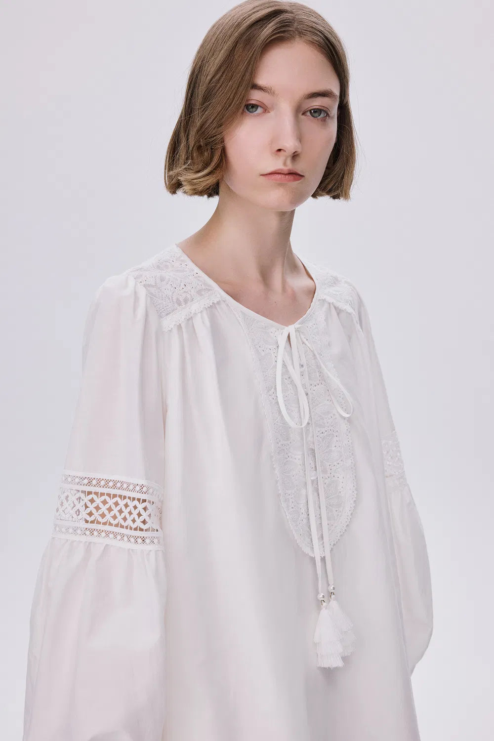 Bea Embroidered Blouse and Shorts Set in Silk Cotton Blend