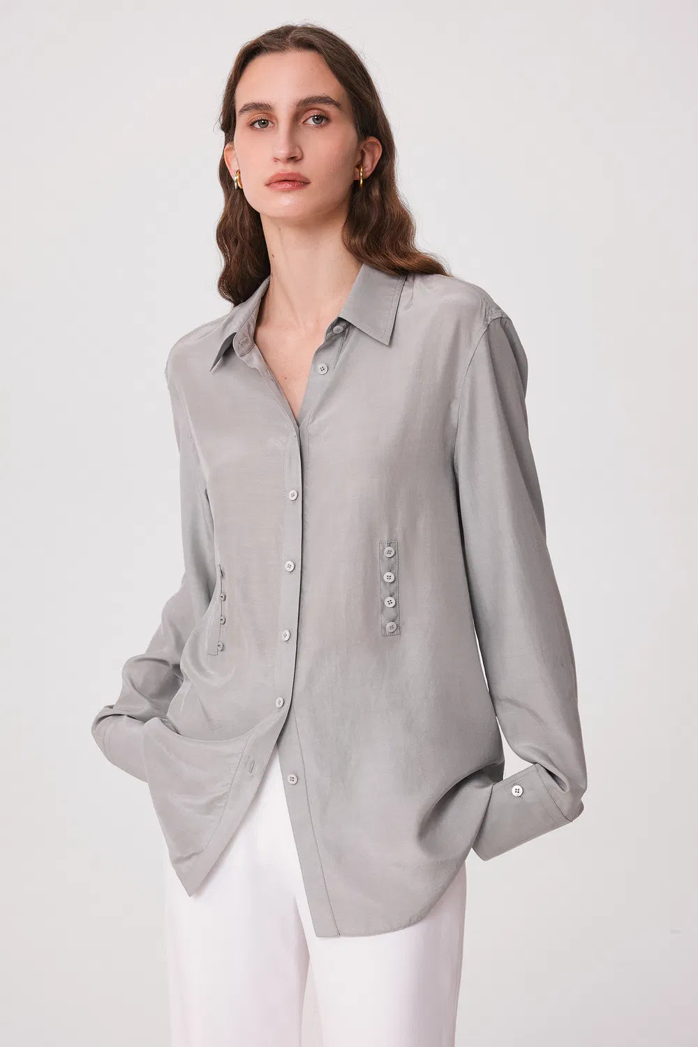 Roe Fitted Waist Blouse in Silk Wool