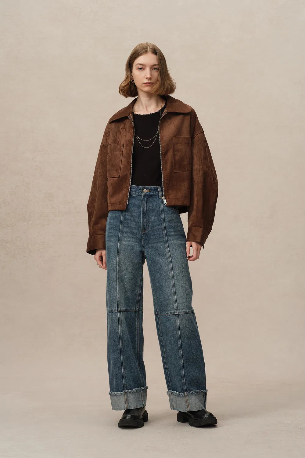 Lark Straight Leg Cuffed Jeans in Tencel Denim