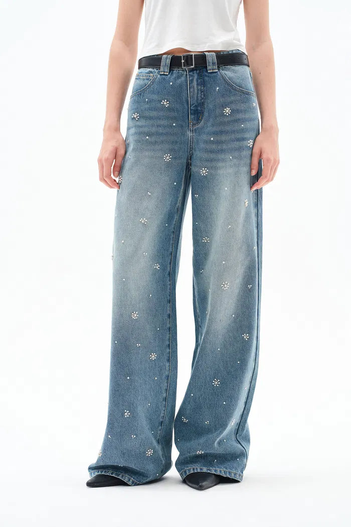 Nico Hand Beaded Jeans in Lightweight Denim