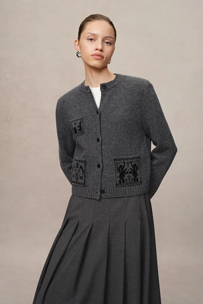 Galop Jacquard Cardigan in Merino-Cashmere Knit