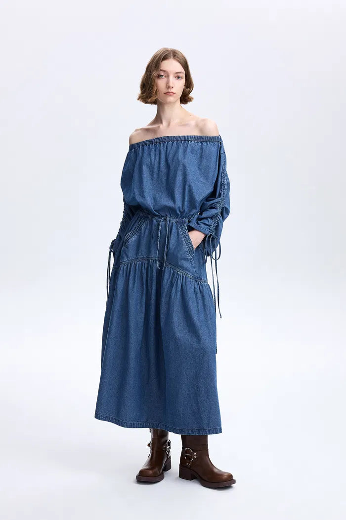 Diane Drawstring Dress in Tencel Denim