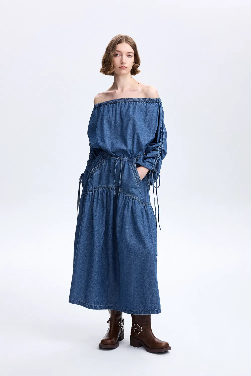 Diane Drawstring Dress in Tencel Denim