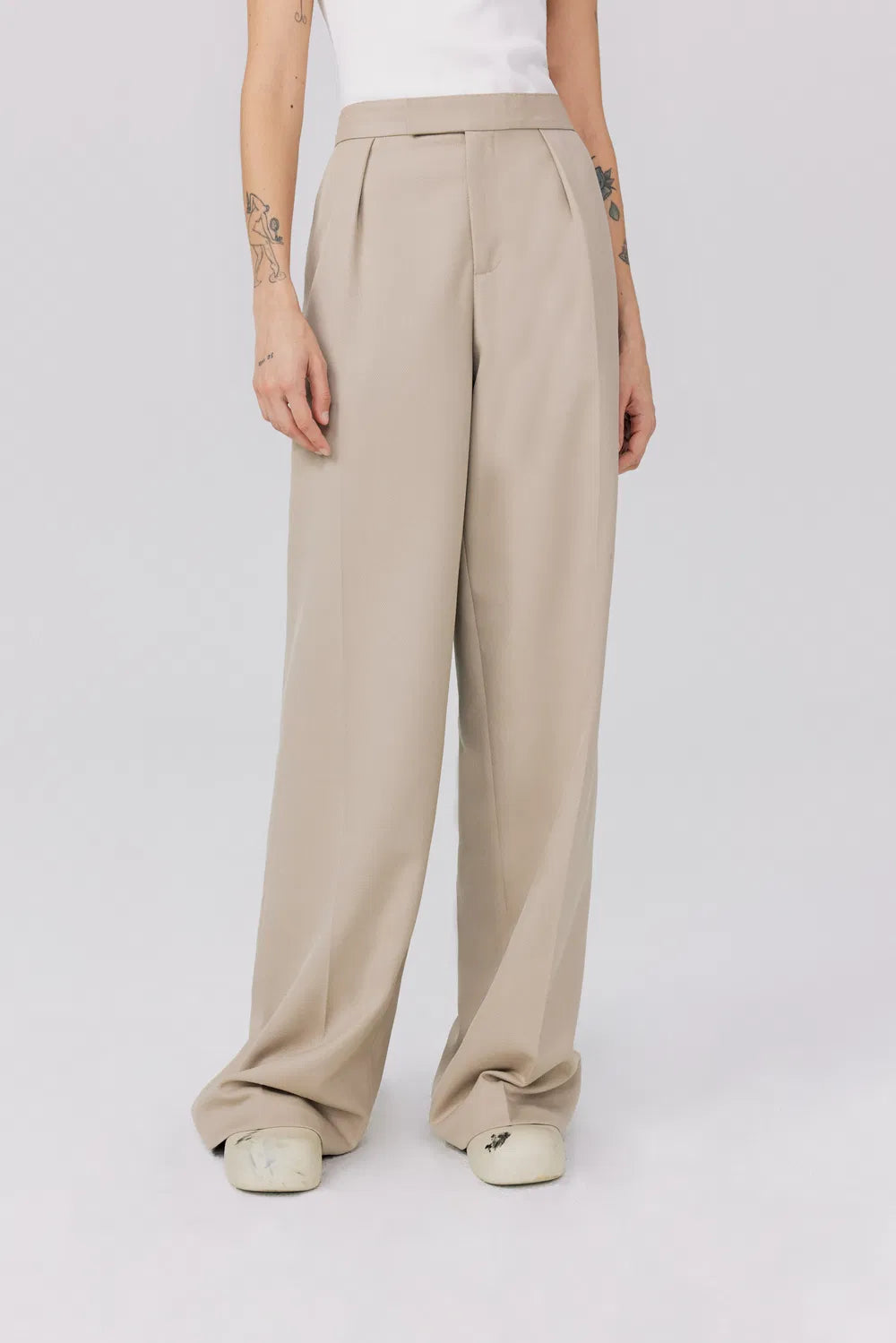 Awe Silver Moon Trousers in Worsted Wool Blend Twill