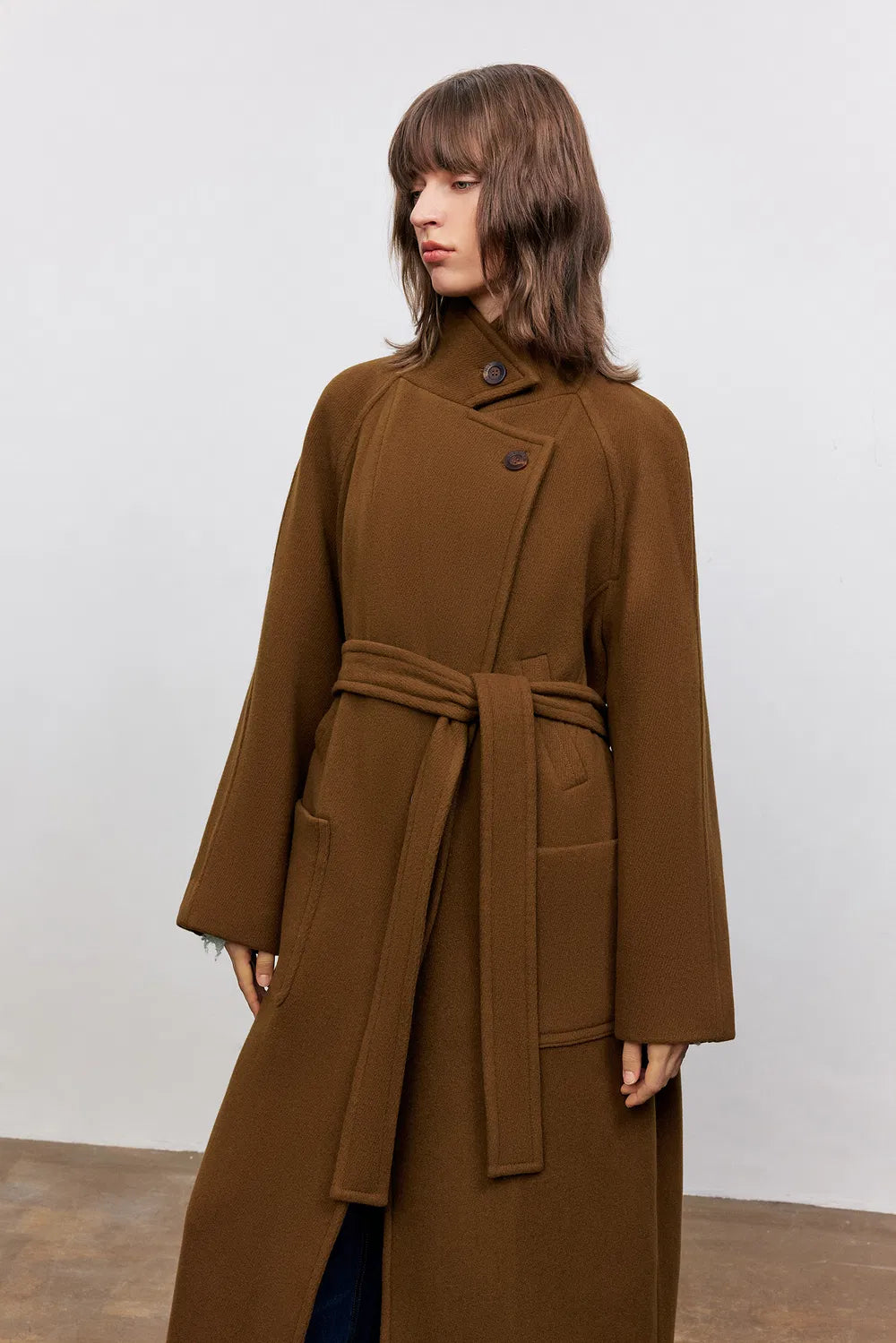 Rond Detachable Belt Coat in Wool Twill