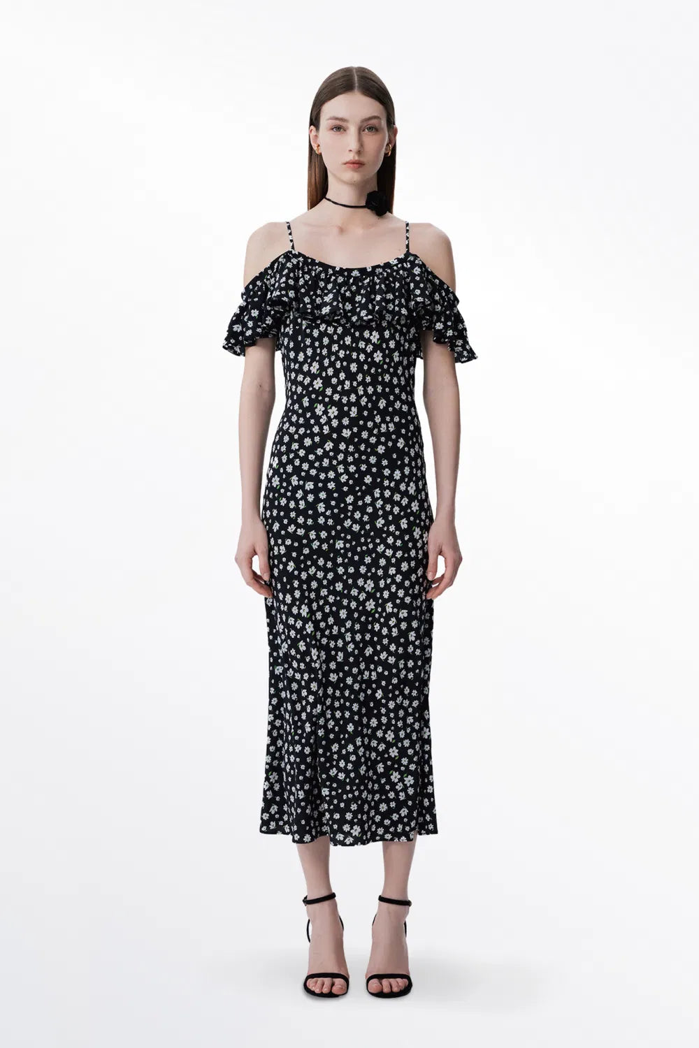 Shalom Daisy Print Dress in Double Crepe Silk