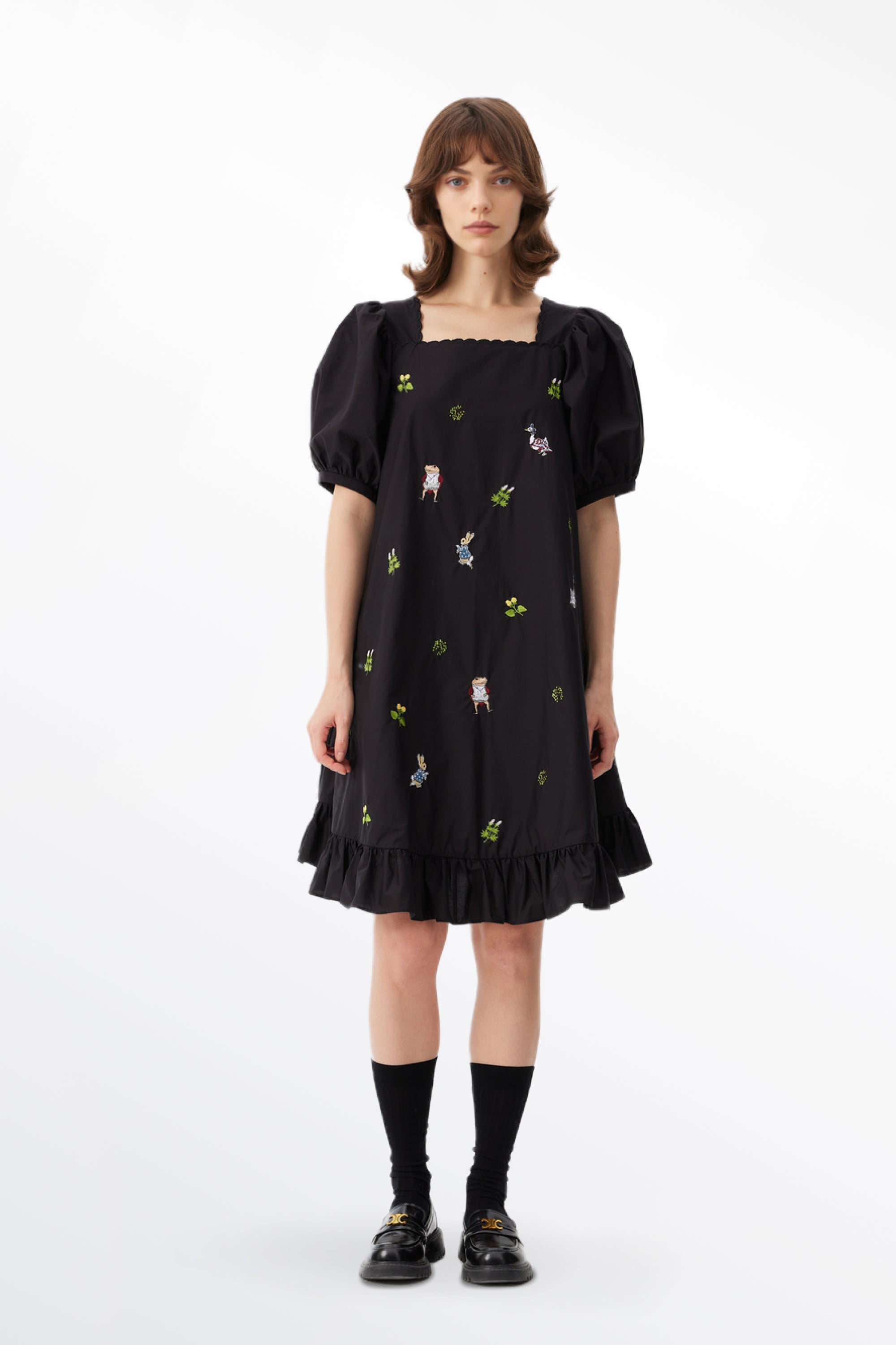 Sylvia Fairytale Embroidered Dress in Cotton Poplin