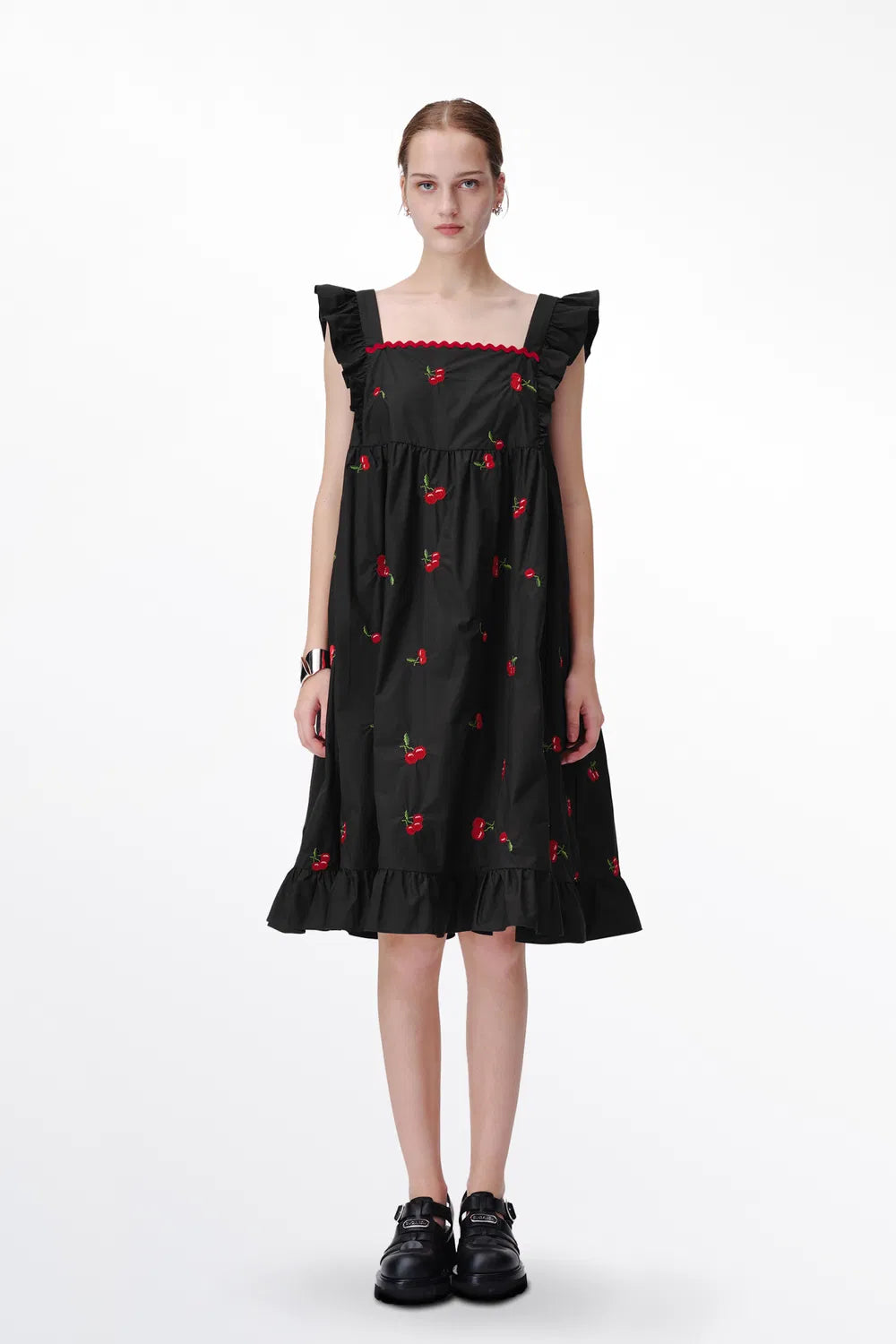 Tita Cherry Embroidery Dress in Cotton Blend