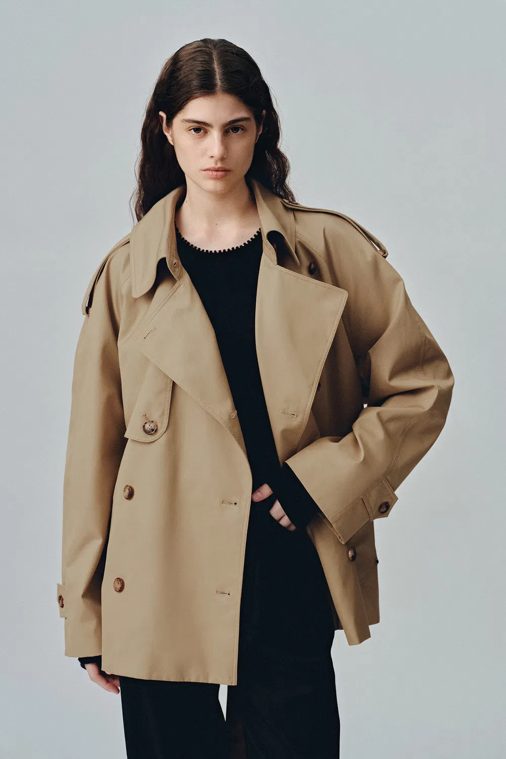 Lina Cropped Trench Coat in Cotton Twill