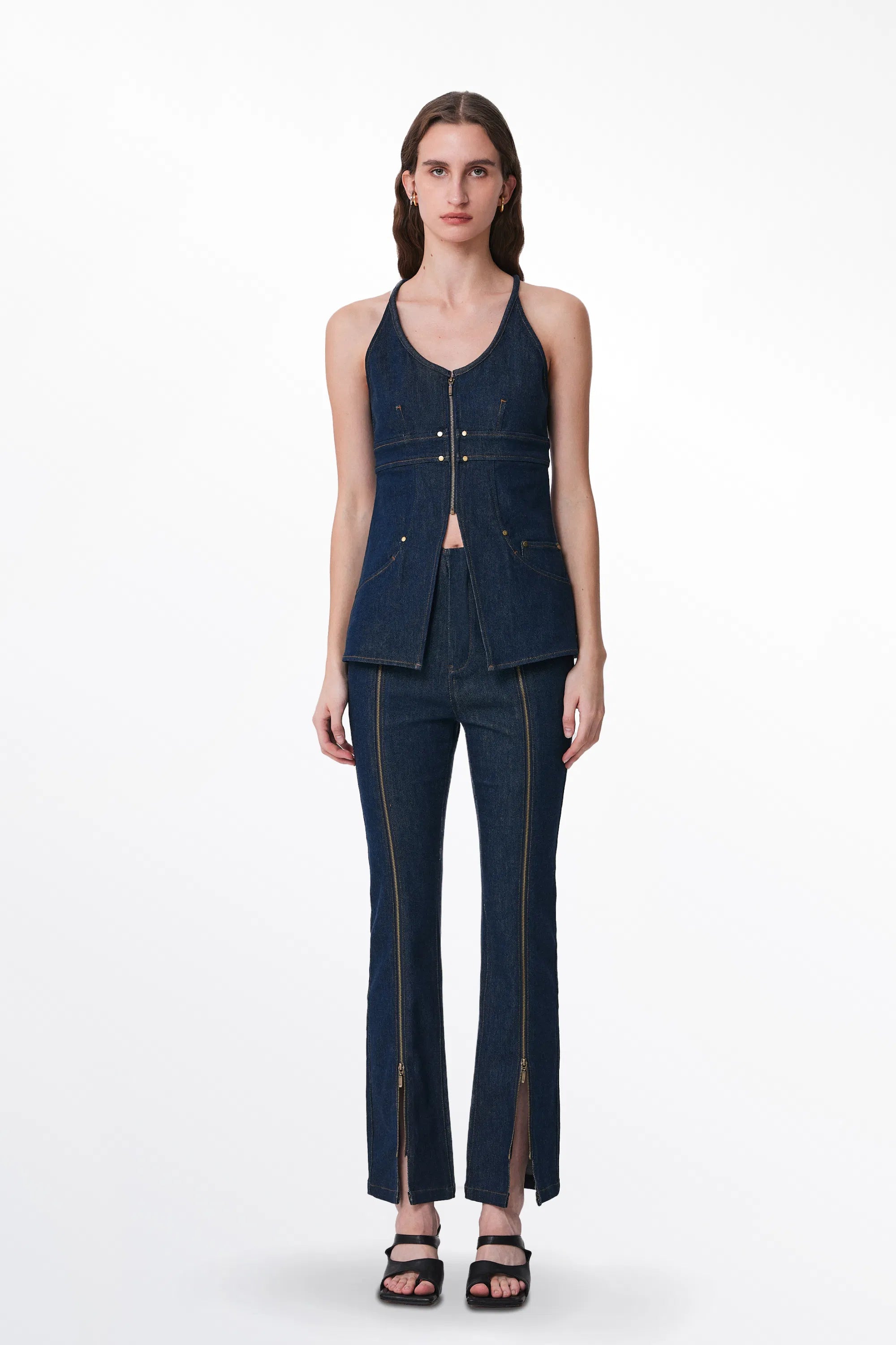 Gus Peplum Vest in Tencel Denim