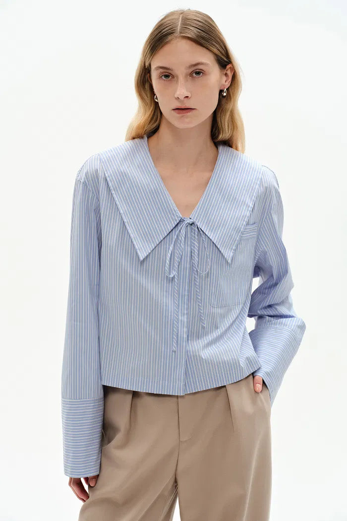 Holkham Oversized Collar Striped shirt in Cotton Blend Poplin