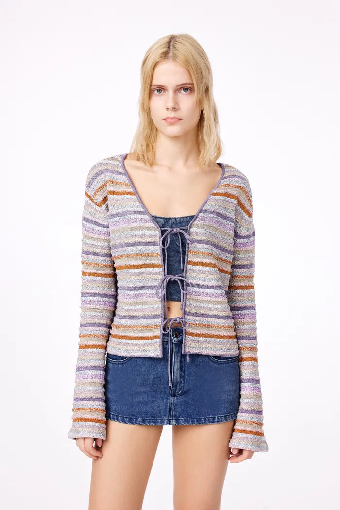 Olivia Striped Tie-Front Knit Cardigan