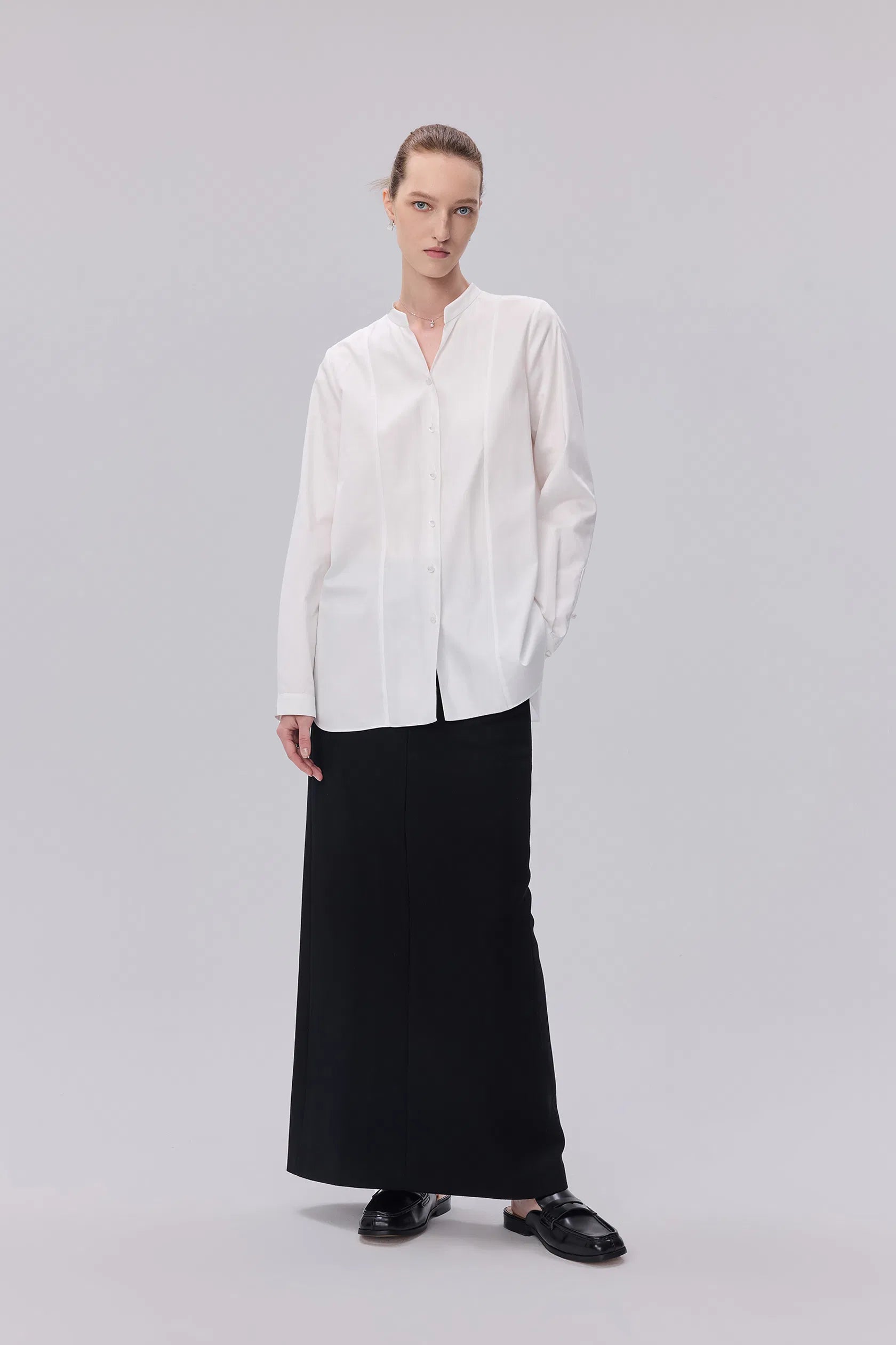 Rika Stand Collar Shirt in Cotton Poplin