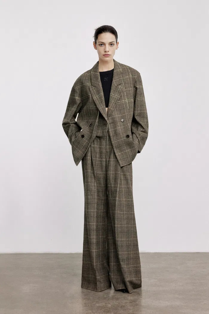 Seera Detachable Collar Plaid Blazer in Wool Blend