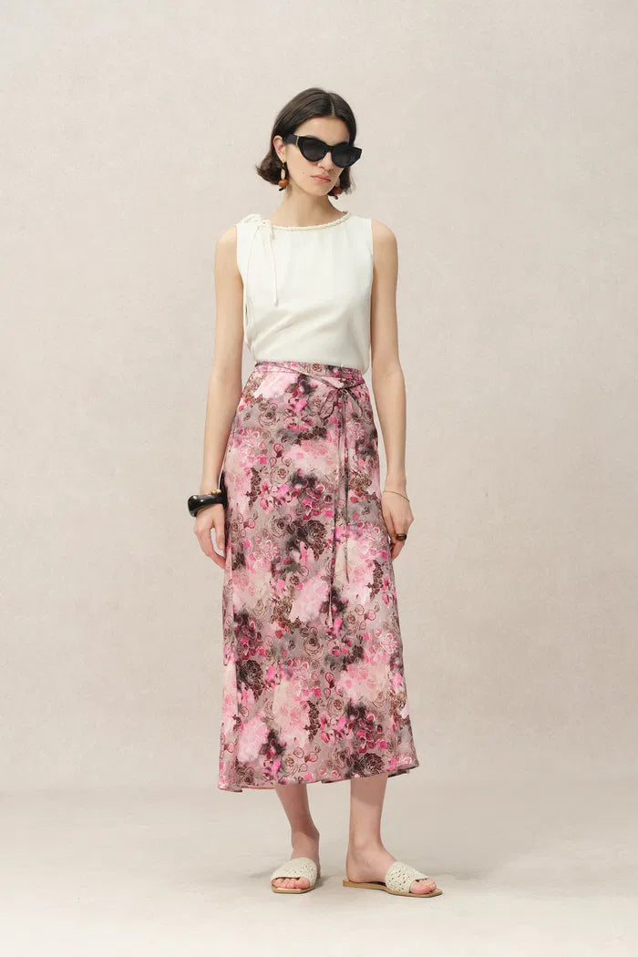 Athena Flora Print Skirt in 22MM Mulberry Silk