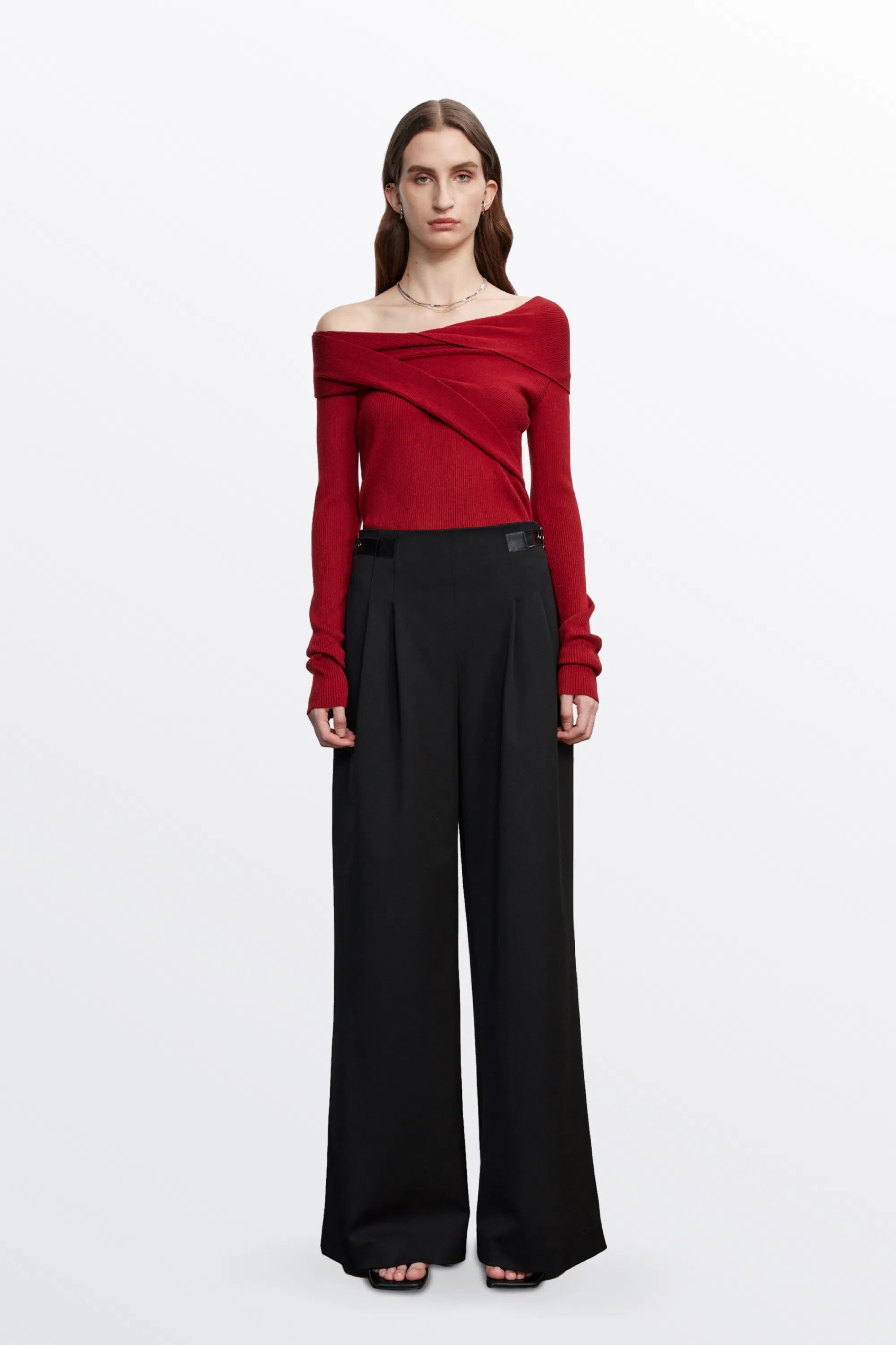 Venus Asymmetry Collar Sweater in Wool-Silk Blend